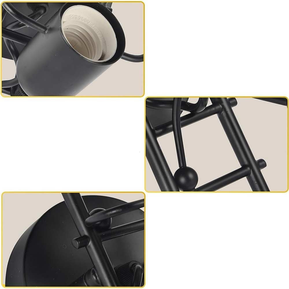 Universo - Applique da Parete Decorativo a Forma di Omino - Lampada da Muro in Metallo con Attacco E27 per Arredo Casa Soggiorno Ingresso (Omino sulla Scala Nero)