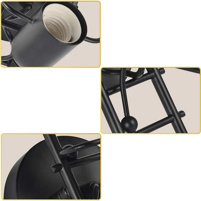 Universo - Applique da Parete Decorativo a Forma di Omino - Lampada da Muro in Metallo con Attacco E27 per Arredo Casa Soggiorno Ingresso (Omino sulla Scala Nero)