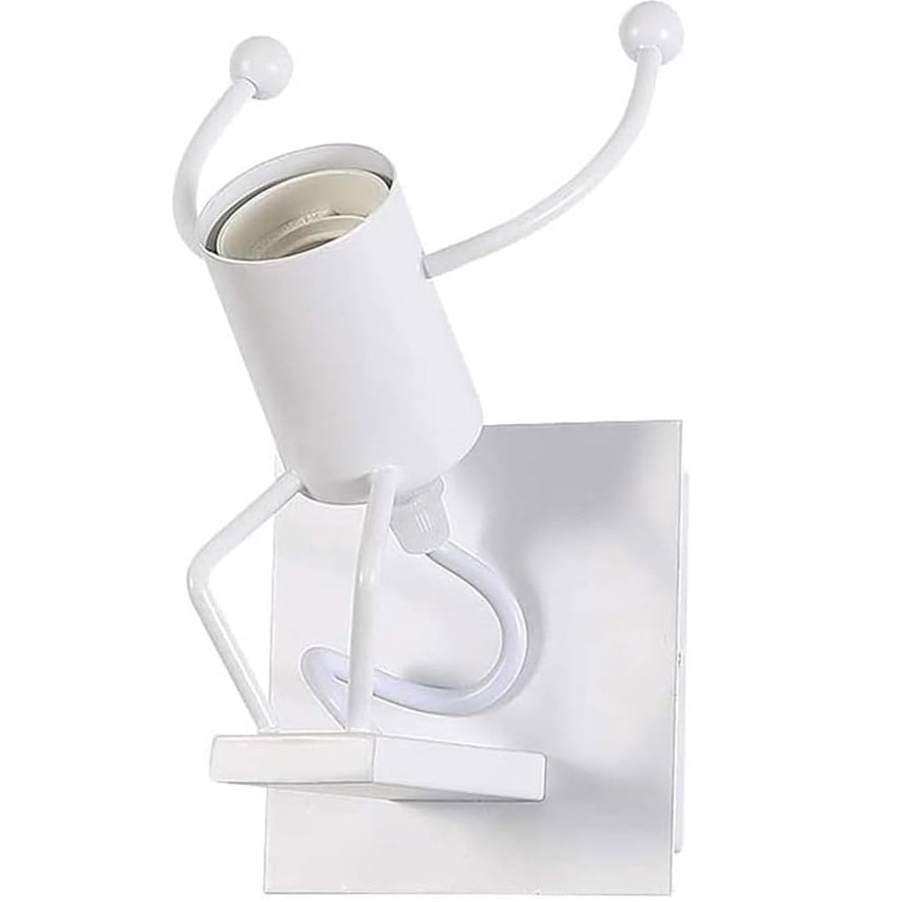 Universo - Applique da Parete Decorativo a Forma di Omino - Lampada da Muro in Metallo con Attacco E27 per Arredo Casa Soggiorno Ingresso (Omino che Salta Bianco)