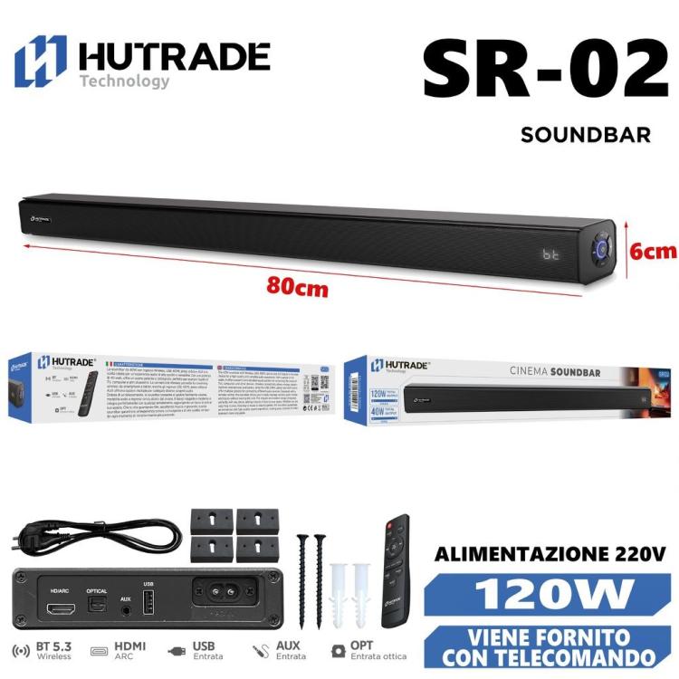 Hutrade Sr02 Soundbar Tv 120W 220V Wireless Bt Hdmi Aux Ottica 40W + Telecomando