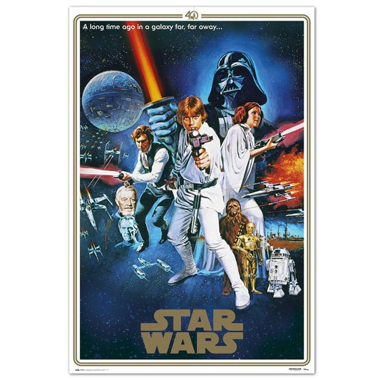 Maxi Poster - Locandina Film - Star Wars (Classic 40th Anniversary One Sheet B) TV Cinema Cult, Arte Incorniciabile da Pub, Casa, Ufficio, Locanda, Nerd, Licenza Ufficiale  91x61 cm