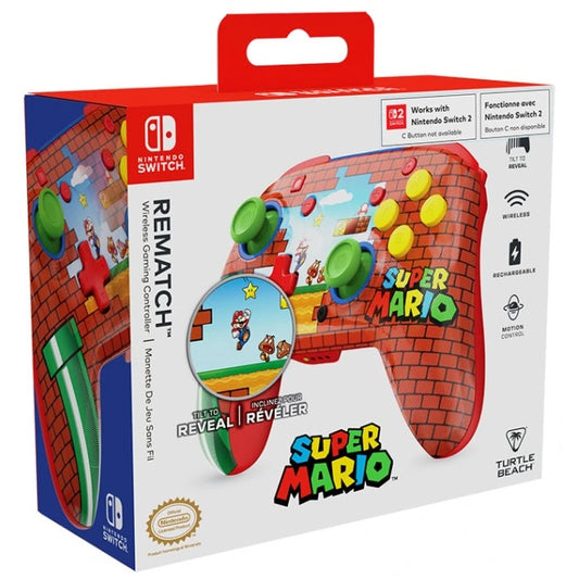 Turtle Beach - Rematch - Super Mario (Mario Bricks) Design lenticolare - Controller da gaming wireless per Nintendo Switch 2, Funziona anche con Nintendo Switch/Oled/Lite - Pulsante C non disponibile.