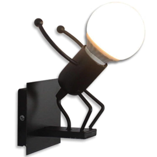 Universo - Applique da Parete Decorativo a Forma di Omino - Lampada da Muro in Metallo con Attacco E27 per Arredo Casa Soggiorno Ingresso (Omino che Salta Nero)