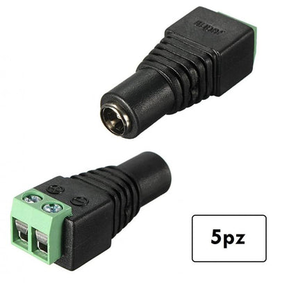5pz CONNETTORE CONNETTORI SPINOTTO ALIMENTAZIONE FEMMINA A VITE TELECAMERE/LED