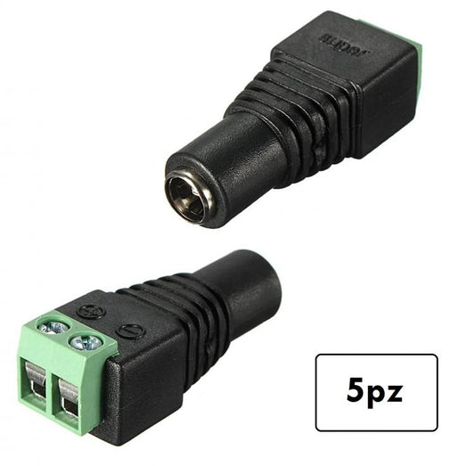 5pz CONNETTORE CONNETTORI SPINOTTO ALIMENTAZIONE FEMMINA A VITE TELECAMERE/LED