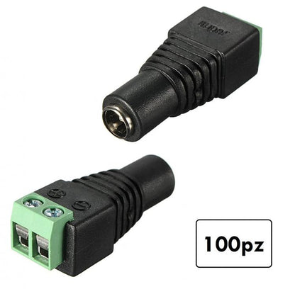 100pz CONNETTORE CONNETTORI SPINOTTO ALIMENTAZIONE FEMMINA A VITE TELECAMERE/LED