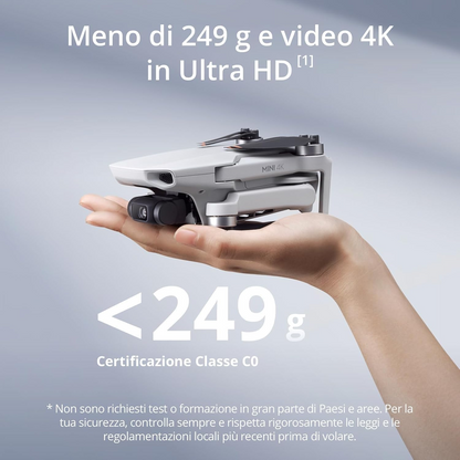 DJI Mini 4K Fly More Combo, Drone per adulti, Fotocamera 4K HD, < 249 g, stabilizzatore 3 assi, trasmissione video 10 km, Return automatico, 3 Batterie per tempo di volo max 93', QuickShots