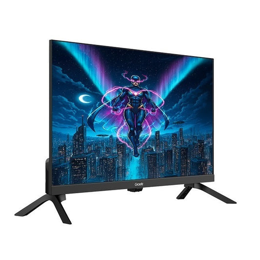 Graetz - Smart Tv 24" HD Led Google Tv - DVB-T2-S2-C (220v / 12v con Cavo incluso) CI+ - 2 Telcomandi con Funziona Vocale - Ideale per Camper Barca Hotel - GR24G1300