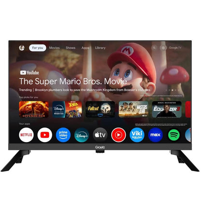 Graetz Smart Tv 24" HD Led Google Tv - DVB-T2-S2-C (220v / 12v con Cavo incluso) CI+ - 2 Telcomandi con Funziona Vocale - Ideale per Camper Barca Hotel - GR24G1300