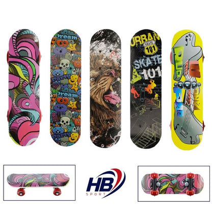 Hb Sport Skateboard Bambini Unisex Skate In Legno Fantasia Colorato 43 Cm Pvc