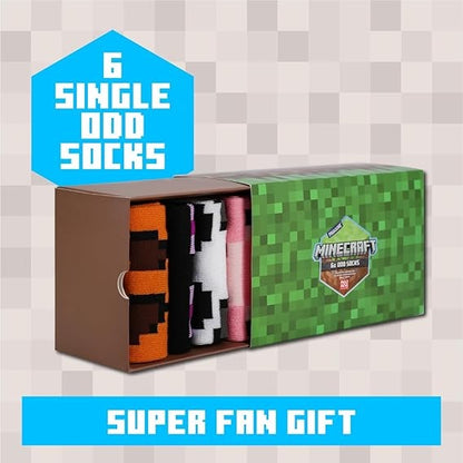 Paladone Minecraft Calzini (6X Odd Socks) 3Paia 36-41 Unisex Gift Box Confezione