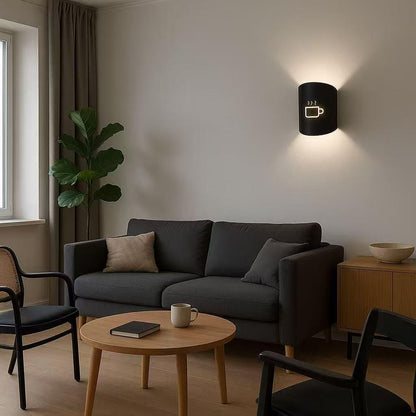 Universo - Applique da Parete Decorativo a Forma di (Tazza Caffè) - Lampada da Muro in Metallo con Attacco E27 per Arredo Casa, Cucina, Bar, Ristorante, Caffetteria, B&B - Nero