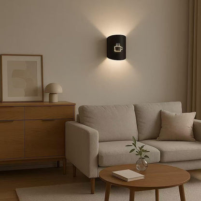 Universo - Applique da Parete Decorativo a Forma di (Tazza Caffè) - Lampada da Muro in Metallo con Attacco E27 per Arredo Casa, Cucina, Bar, Ristorante, Caffetteria, B&B - Nero