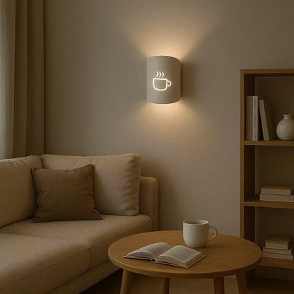 Universo - Applique da Parete Decorativo a Forma di (Tazza Caffè) - Lampada da Muro in Metallo con Attacco E27 per Arredo Casa, Cucina, Bar, Ristorante, Caffetteria, B&B - Bianco