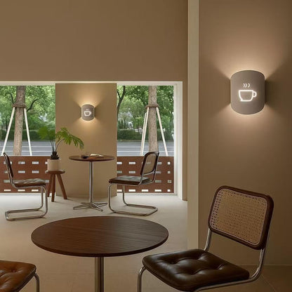 Universo - Applique da Parete Decorativo a Forma di (Tazza Caffè) - Lampada da Muro in Metallo con Attacco E27 per Arredo Casa, Cucina, Bar, Ristorante, Caffetteria, B&B - Bianco