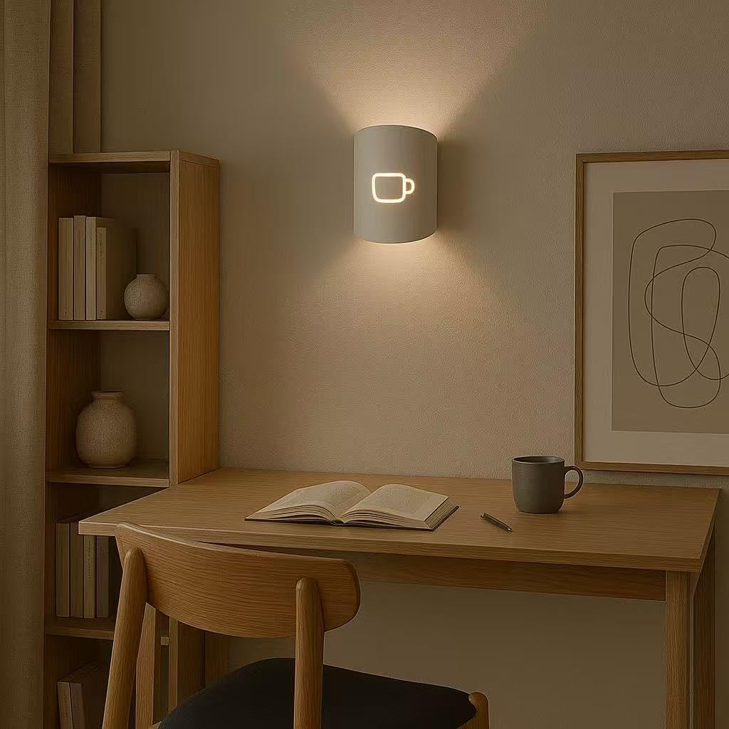 Universo - Applique da Parete Decorativo a Forma di (Tazza Caffè) - Lampada da Muro in Metallo con Attacco E27 per Arredo Casa, Cucina, Bar, Ristorante, Caffetteria, B&B - Bianco
