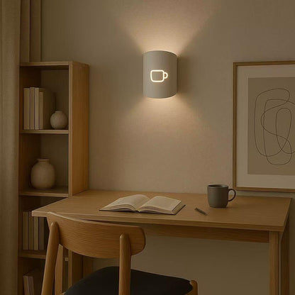Universo - Applique da Parete Decorativo a Forma di (Tazza Caffè) - Lampada da Muro in Metallo con Attacco E27 per Arredo Casa, Cucina, Bar, Ristorante, Caffetteria, B&B - Bianco
