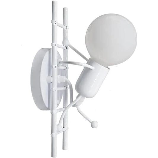 Universo - Applique da Parete Decorativo a Forma di Omino - Lampada da Muro in Metallo con Attacco E27 per Arredo Casa Soggiorno Ingresso (Omino sulla Scala Bianco)