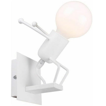Universo - Applique da Parete Decorativo a Forma di Omino - Lampada da Muro in Metallo con Attacco E27 per Arredo Casa Soggiorno Ingresso (Omino che Salta Bianco)