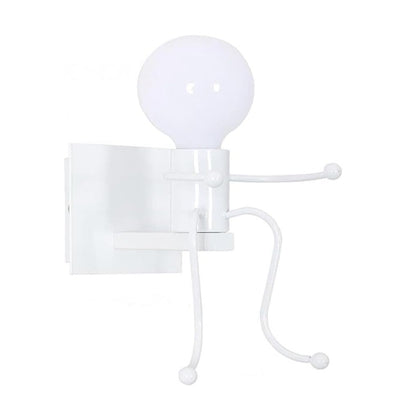 Universo - Applique da Parete Decorativo a Forma di Omino - Lampada da Muro in Metallo con Attacco E27 per Arredo Casa Soggiorno Ingresso (Omino Seduto Bianco)