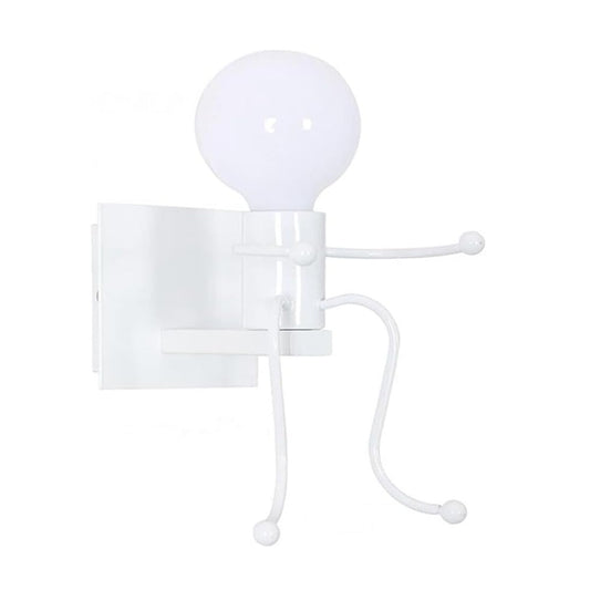 Universo - Applique da Parete Decorativo a Forma di Omino - Lampada da Muro in Metallo con Attacco E27 per Arredo Casa Soggiorno Ingresso (Omino Seduto Bianco)