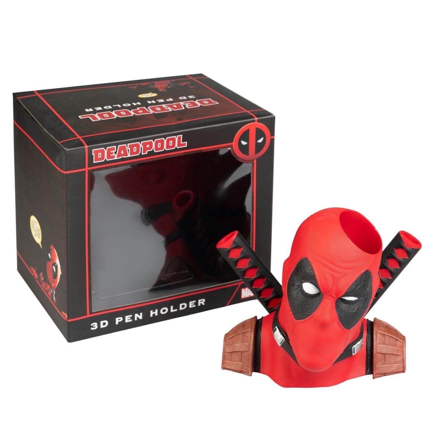 Portapenne da Scrivania Marvel (Deadpool) Gadget 3D - Porta Penne Decorativo in Resina con Scomparto Interno | Cancelleria (9,8 x 16,3 x 9,8 cm)