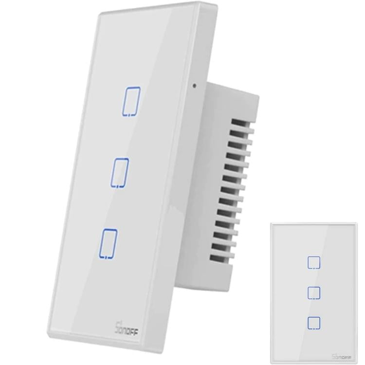 Sonoff Interruttore Smart Wifi 3 Canali Alexa Google In Vetro Scatola 503 Bianco