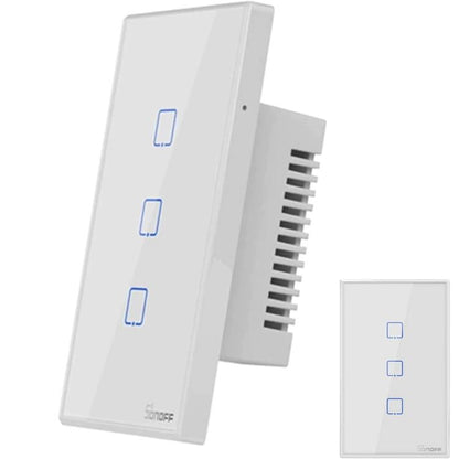 Sonoff Interruttore Smart Wifi 3 Canali Alexa Google In Vetro Scatola 503 Bianco