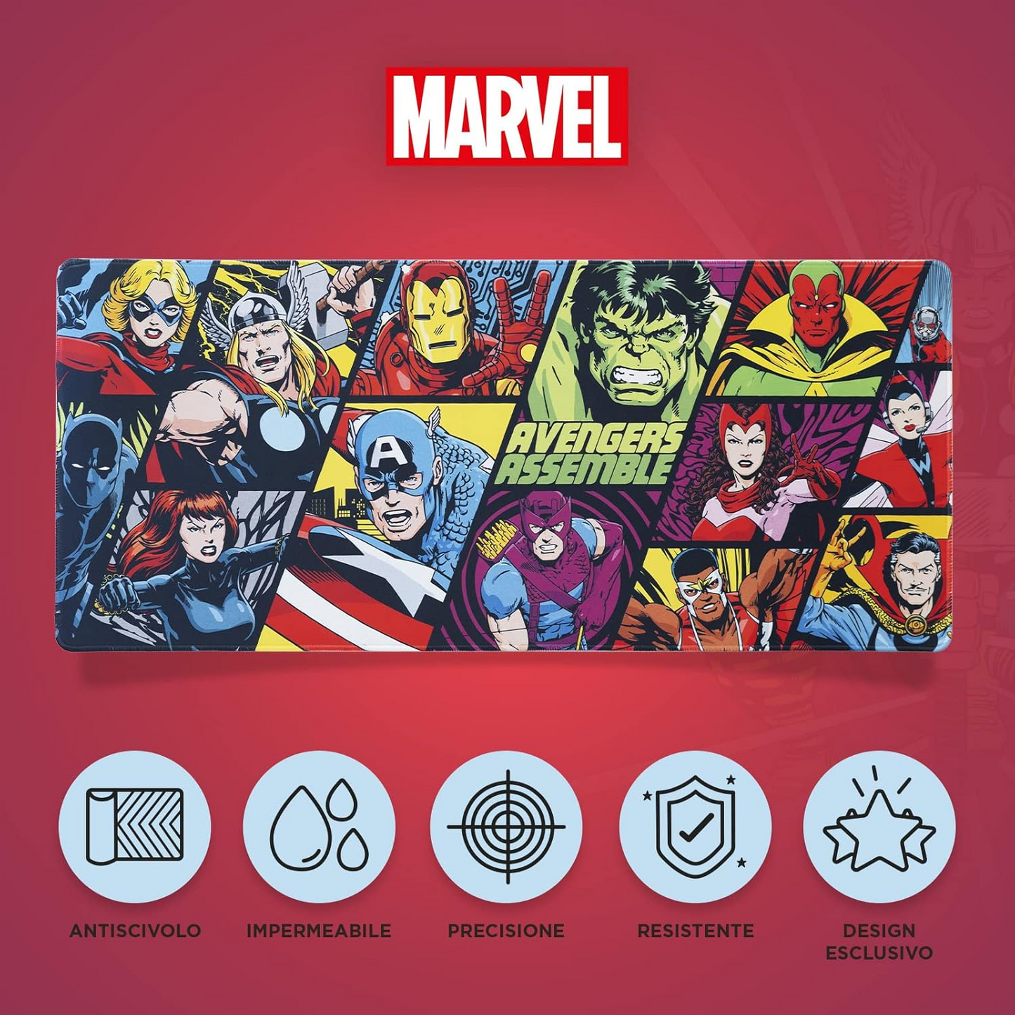 Marvel Personaggi Avengers Tappetino Scrivania per Tastiera e Mouse Pad Gaming Deskmat XXL
