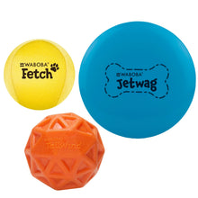 Waboba - Woofgames, Set di giocattoli per cani 3 in 1 - Disco volante Jetwag, Frisbee in gomma + 1 Pallone iper rimbalzo + Palla da riporto Tailwind - Giocattolo all'aria aperta ad alte prestazioni Original