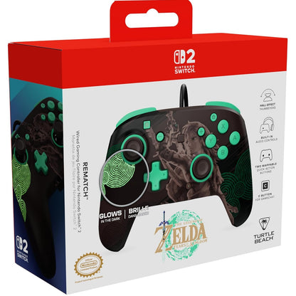 Turtle Beach - Rematch - Legend of Zelda (Tears of the Kingdom) Design lenticolare GITD Controller da gaming Wired per Nintendo Switch 2, Funziona anche con Nintendo Switch/Oled