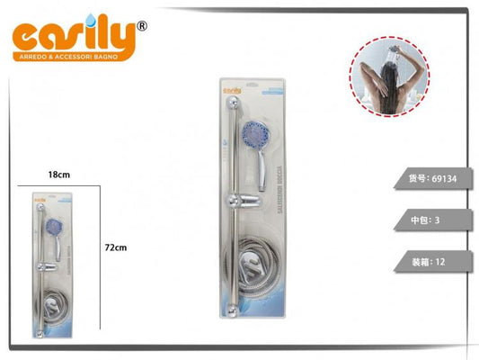 Soffione Doccia Multigetto + Saliscendi Regolabile Doccia Bagno Con Portasapone