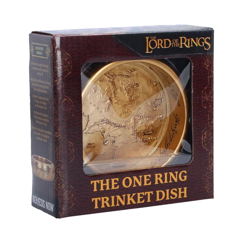Nemesis Now Lord Of The Rings The One Ring Portagioie Piatto In Resina 11 cm - Mappa Di Mordor Da Collezione
