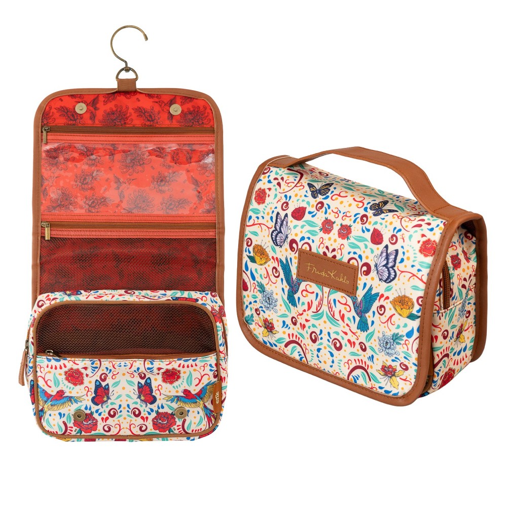 Beauty Case da Viaggio (Frida Kahlo) Collection Borsa Bag Borsellino Donna da Viaggio da Appendere Impermeabile con Scomparti e Gancio | Organizer Trucchi Portatile, Regalo Donna (24 x 20 x 9 cm)