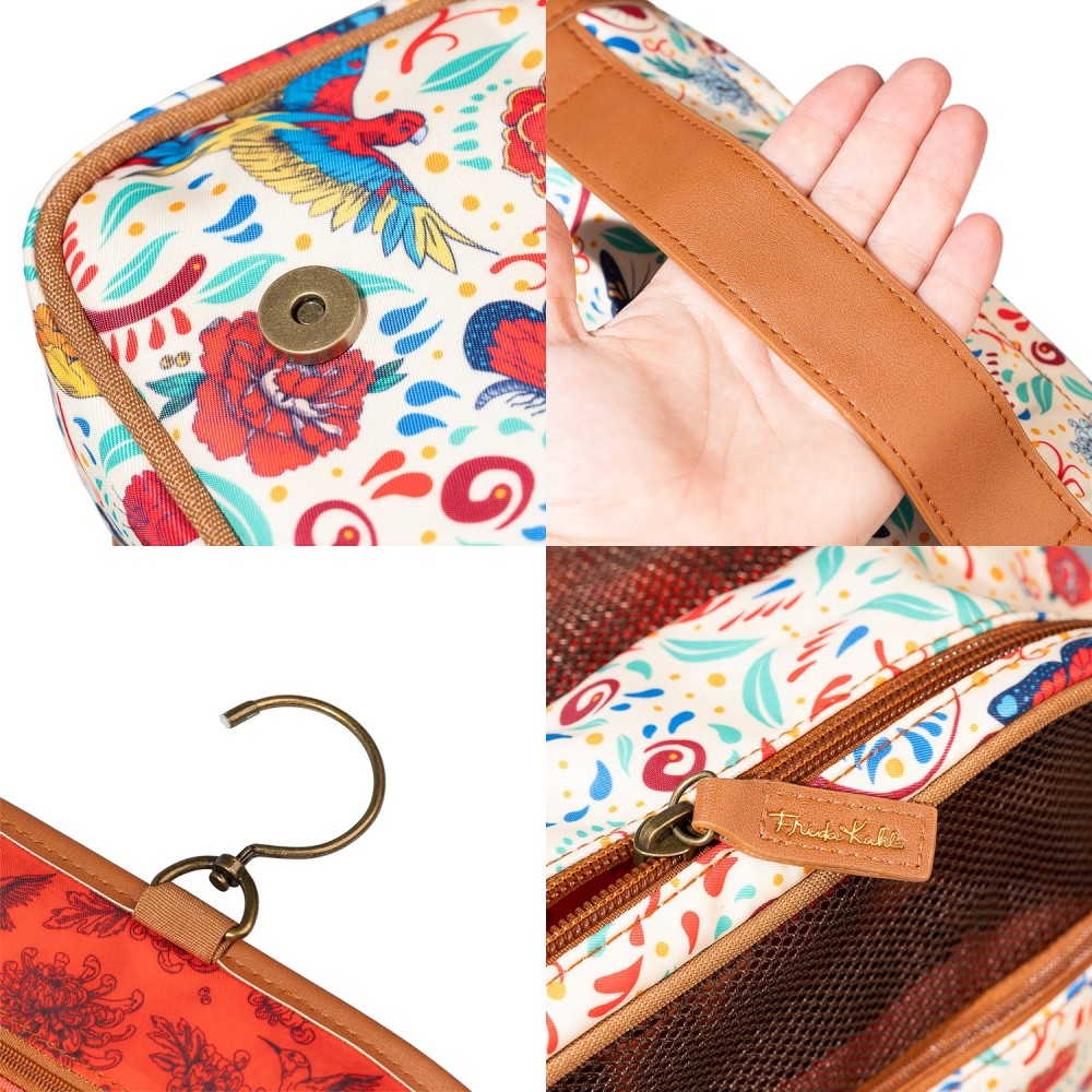 Beauty Case da Viaggio (Frida Kahlo) Collection Borsa Bag Borsellino Donna da Viaggio da Appendere Impermeabile con Scomparti e Gancio | Organizer Trucchi Portatile, Regalo Donna (24 x 20 x 9 cm)