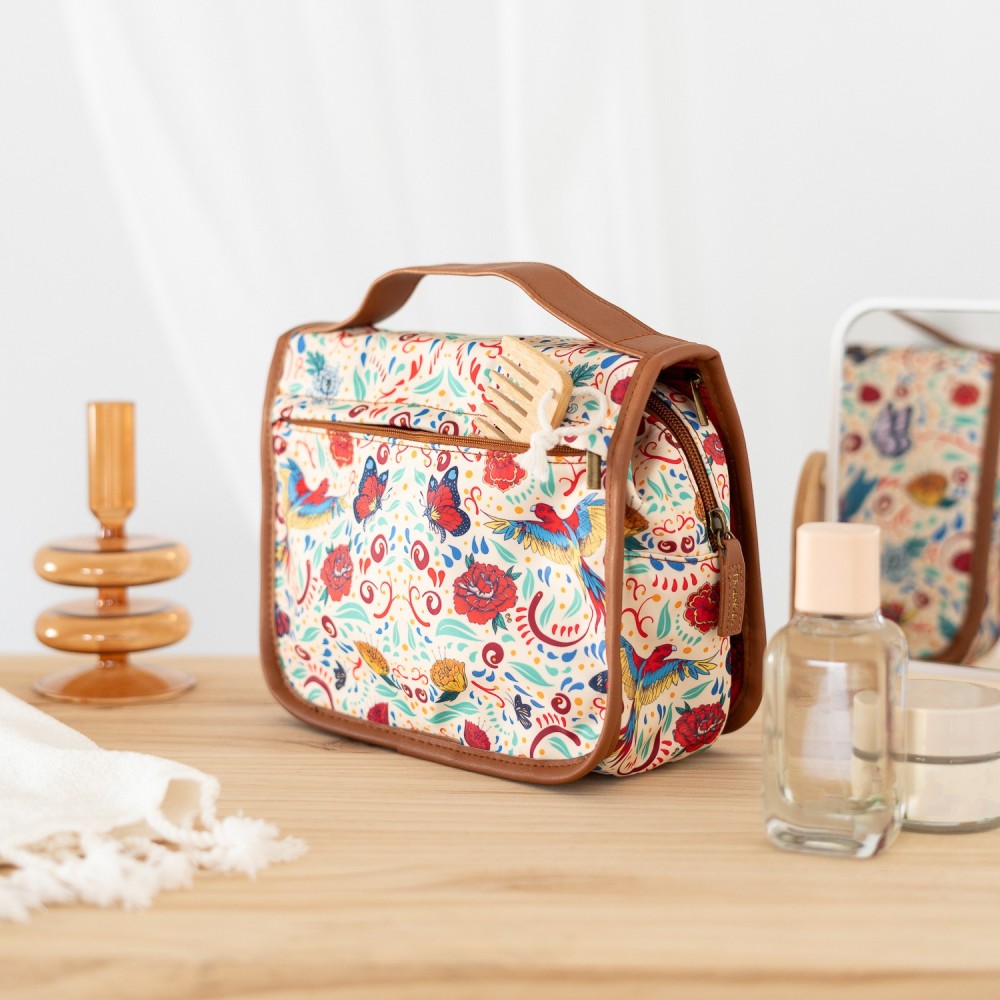 Beauty Case da Viaggio (Frida Kahlo) Collection Borsa Bag Borsellino Donna da Viaggio da Appendere Impermeabile con Scomparti e Gancio | Organizer Trucchi Portatile, Regalo Donna (24 x 20 x 9 cm)