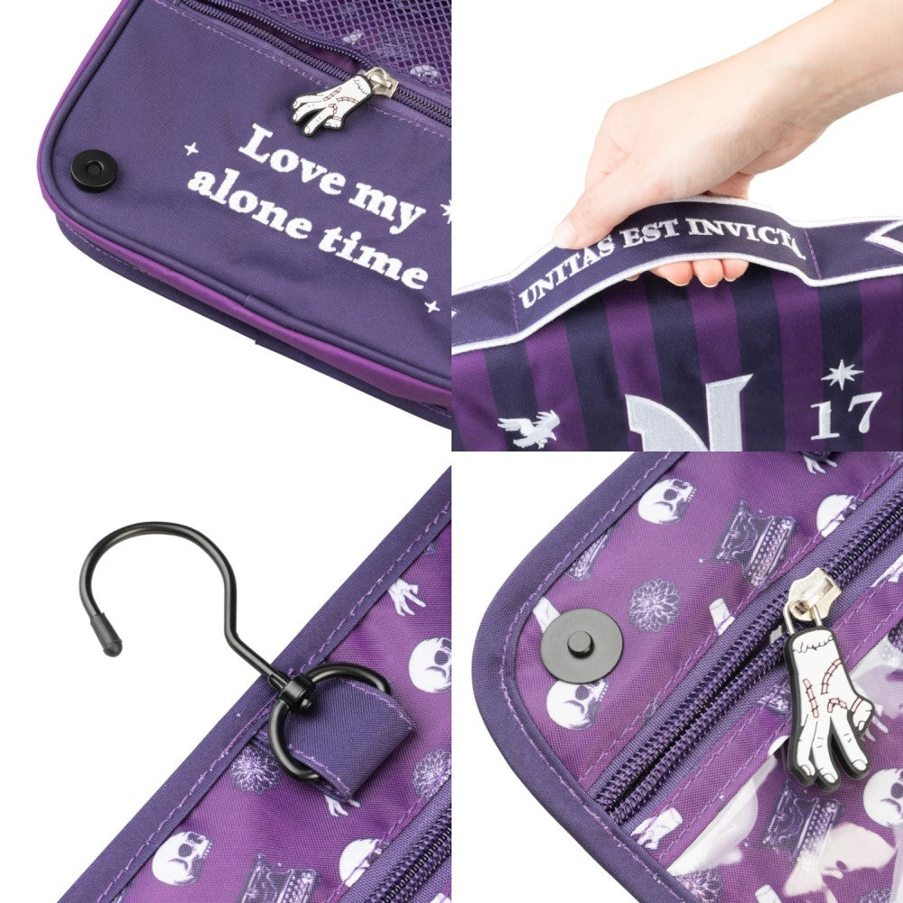 Beauty Case da Viaggio (Mercoledì Wednesday Addams) Collection Borsa Bag Borsellino Donna da Viaggio da Appendere Impermeabile con Scomparti e Gancio | Organizer Trucchi Portatile, Regalo Donna (24 x 20 x 9 cm)