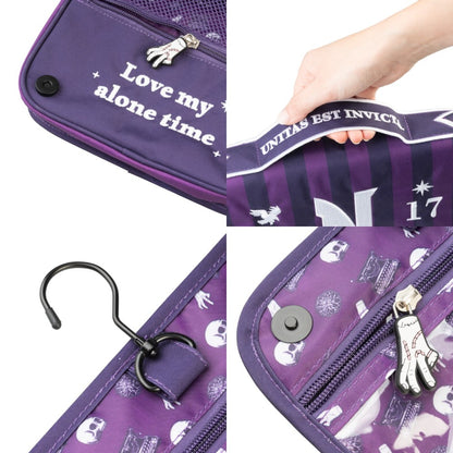Beauty Case da Viaggio (Mercoledì Wednesday Addams) Collection Borsa Bag Borsellino Donna da Viaggio da Appendere Impermeabile con Scomparti e Gancio | Organizer Trucchi Portatile, Regalo Donna (24 x 20 x 9 cm)