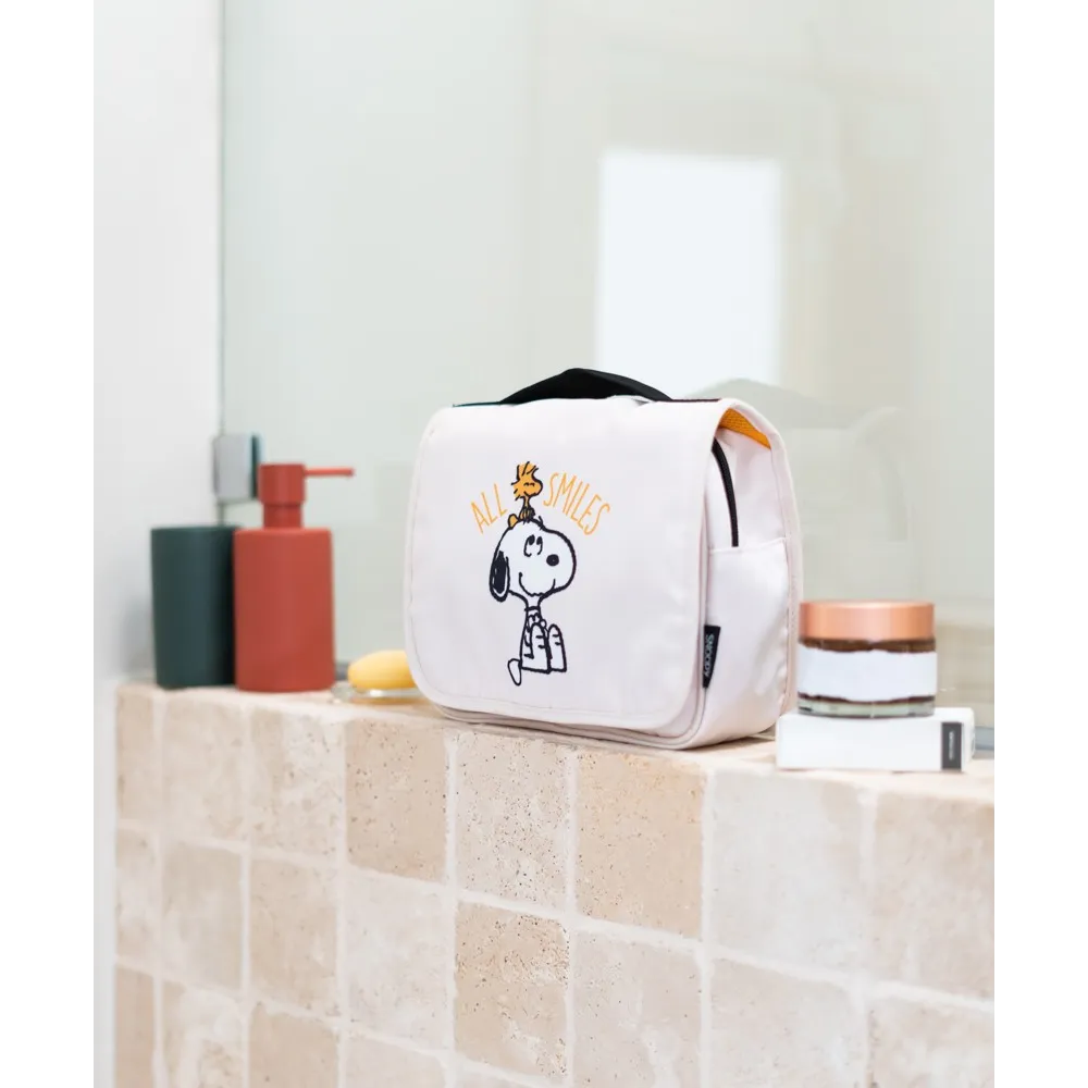 Beauty Case da Viaggio (Snoopy) Collection Borsa Bag Borsellino Donna da Viaggio da Appendere Impermeabile con Scomparti e Gancio | Organizer Trucchi Portatile, Regalo Donna (24 x 20 x 9 cm)