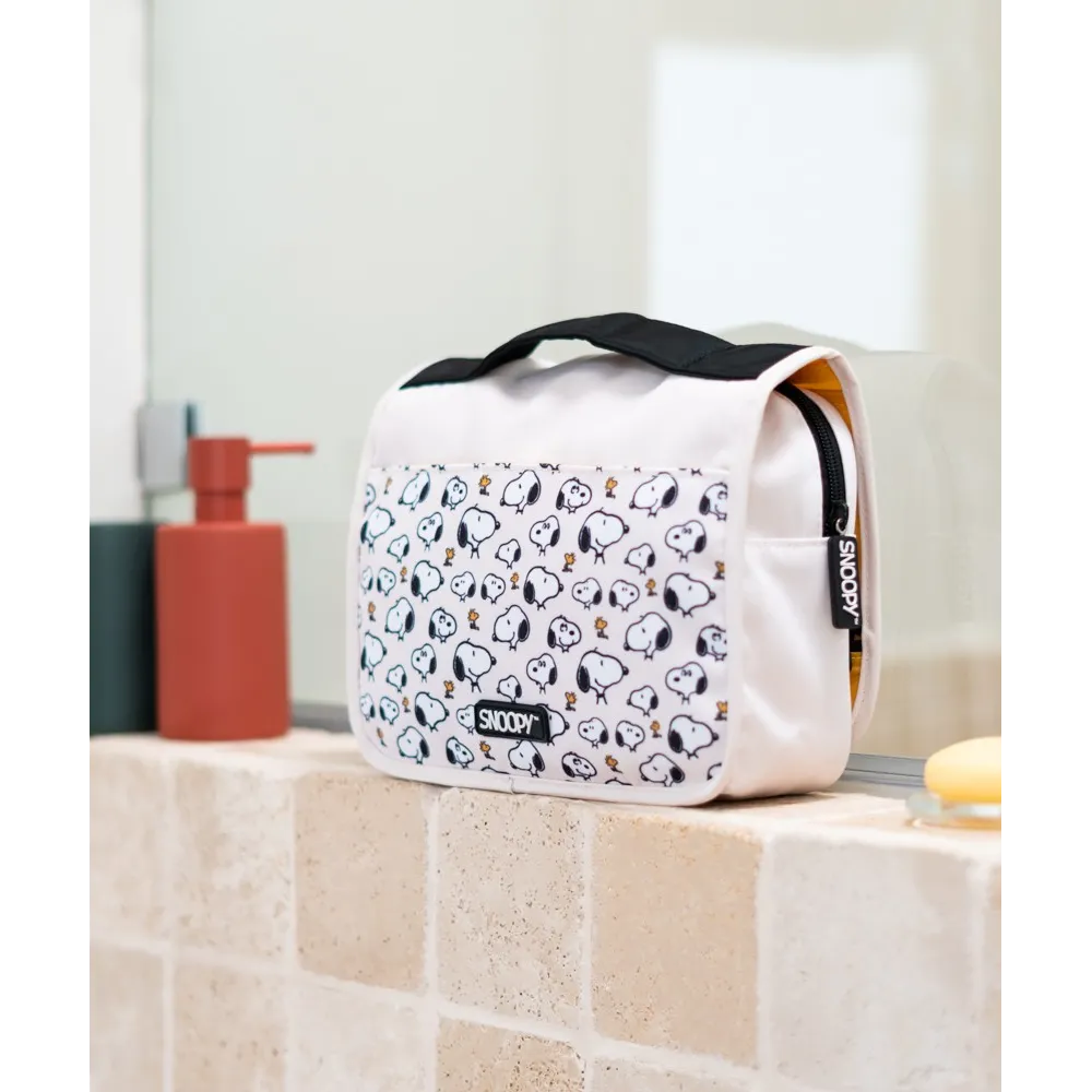 Beauty Case da Viaggio (Snoopy) Collection Borsa Bag Borsellino Donna da Viaggio da Appendere Impermeabile con Scomparti e Gancio | Organizer Trucchi Portatile, Regalo Donna (24 x 20 x 9 cm)