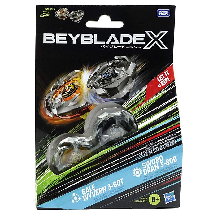 Hasbro - Beyblade X (Confezione 2 Trottole) Gale Wyvern 3-60T E Sword Dran 3-80B