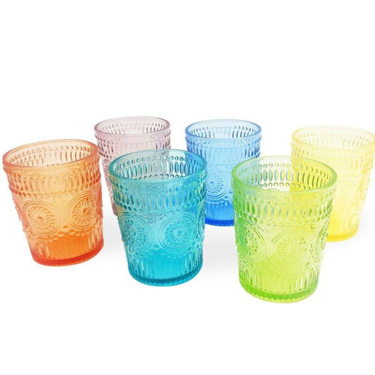 Set 6 Bicchieri Da Tavola In Vetro Colorati Per Acqua Cocktail Drink Bibite Vino