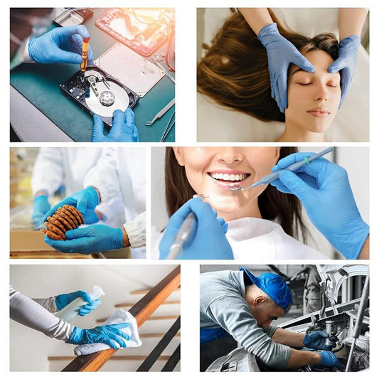 100 Guanti Monouso In Nitrile Blu Senza Polvere/Lattice Uso Medico E Alimenti L