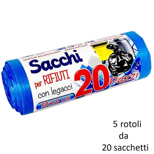 100 BUSTE SACCHI SACCHETTI RIFIUTI SPAZZATURA RACCOLTA DIFFERENZIATA 50X60cm BLU