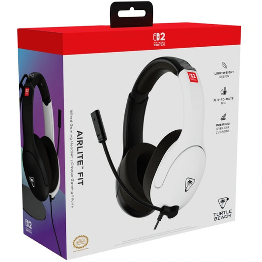 TURTLE BEACH Airlite™ Fit Cuffie da gioco Wired Gaming per Nintendo Switch 1 e 2 (Black/White) Microfono flip-and-mute, padiglioni auricolari dal comfort superiore, licenza ufficiale per tutti i Nintendo Switch