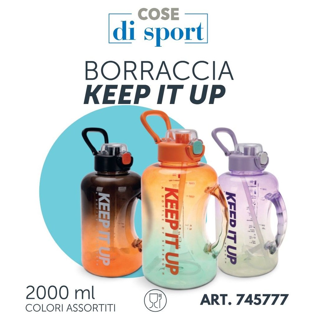 Borraccia 2 Litri con Frasi Motivazionali KEEP IT UP | Borraccia Sportiva Grande Graduata per l'Idratazione Quotidiana, Allenamento, Fitness e Ufficio