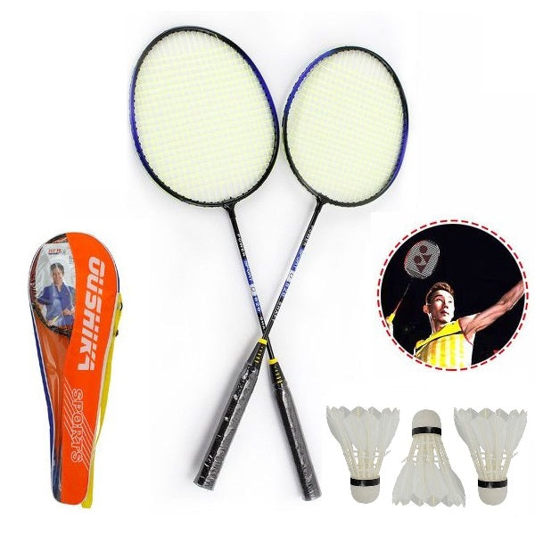 COPPIA RACCHETTE BADMINTON + 3 VOLANI CON CUSTODIA BORSA TRASPORTO TENNIS DFH