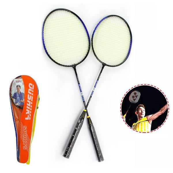 COPPIA RACCHETTE BADMINTON CON CUSTODIA BORSA DA TRASPORTO SPORT COME TENNIS DFH