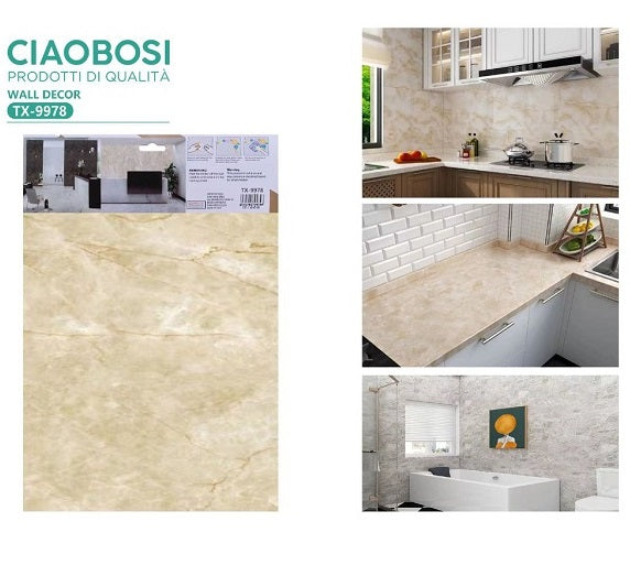 ADESIVO CARTA DA PARATO 3D EFFETTO MARMO DORATO PANNELLO SPUGNA 30X60CM |TX-9578