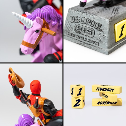 Marvel Deadpool Pony Calendario 3D Perpetuo Da Tavolo Figure Gadget Statua 21Cm